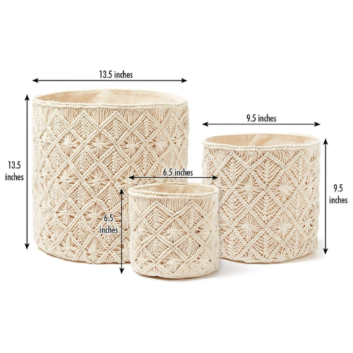 Macrame Round Storage Basket Organizer Set Of 3 - Leechoo